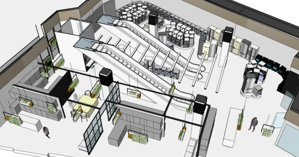 Retail interior layout project with floor plan and 3D visualisation for large department store.