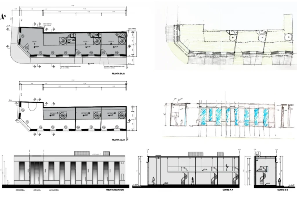 commercial project including floor plan, elevations and 3D visualisation for store and offices.