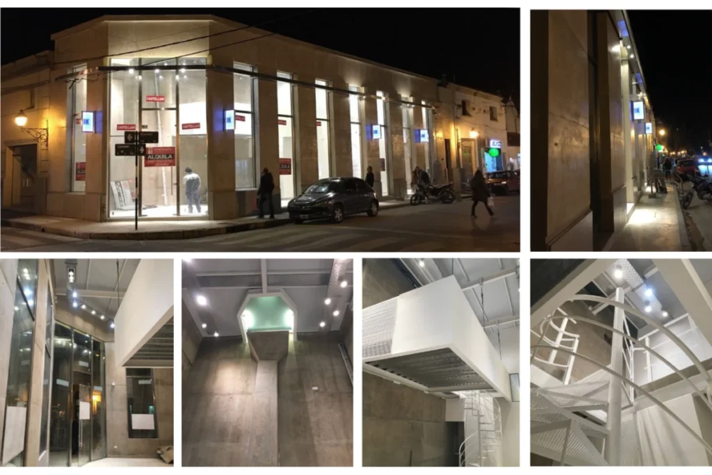 night time photos of commercial project including floor plan, elevations and 3D visualisation for store and offices.