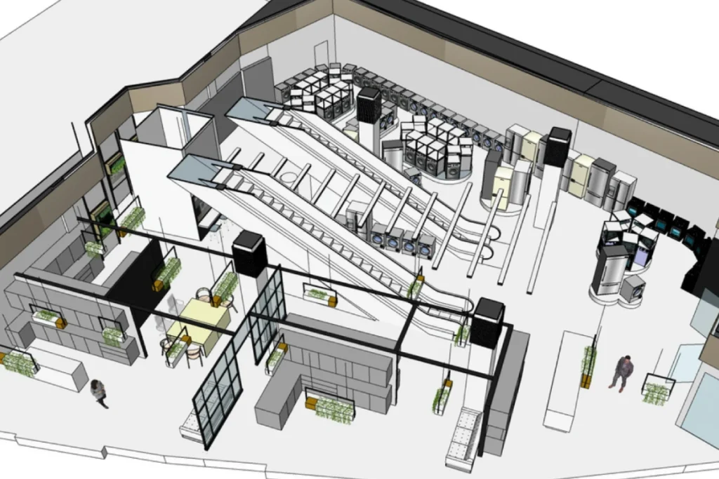 Retail interior layout project with floor plan and 3D visualisation for large department store.