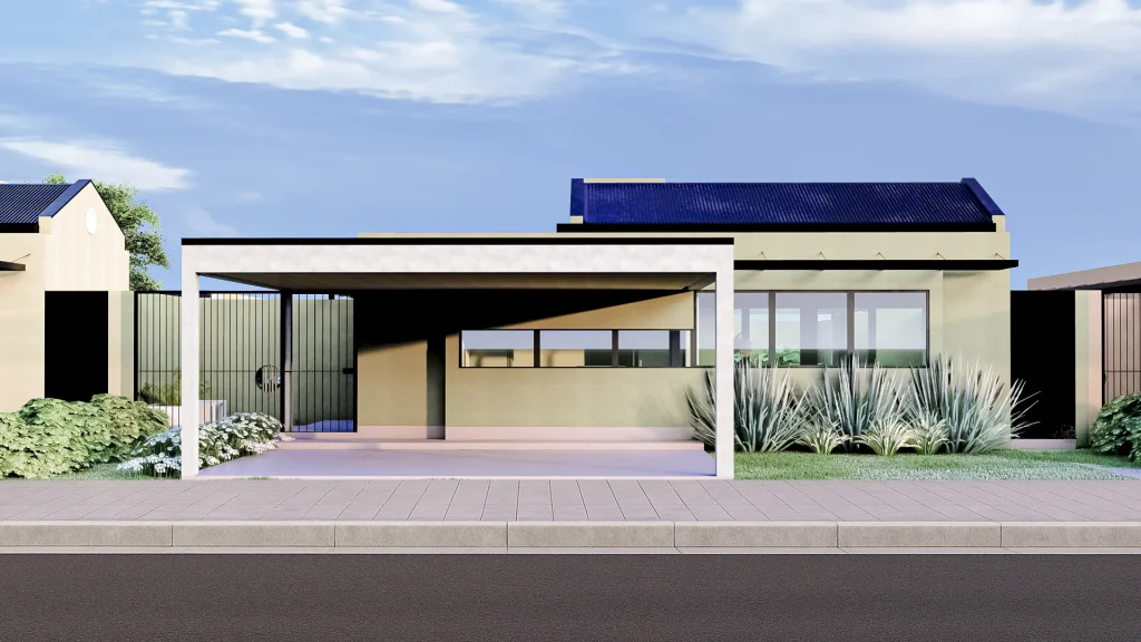 Landscape design project 3D drawing for a private home. facade