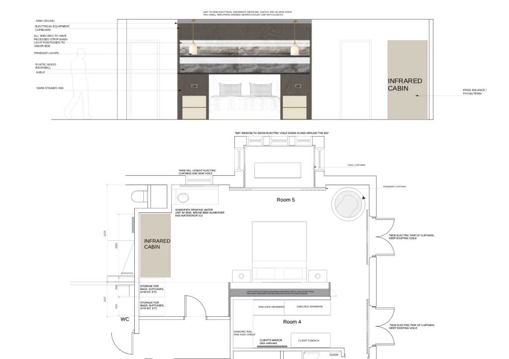 high end residential main bedroom elevations layout