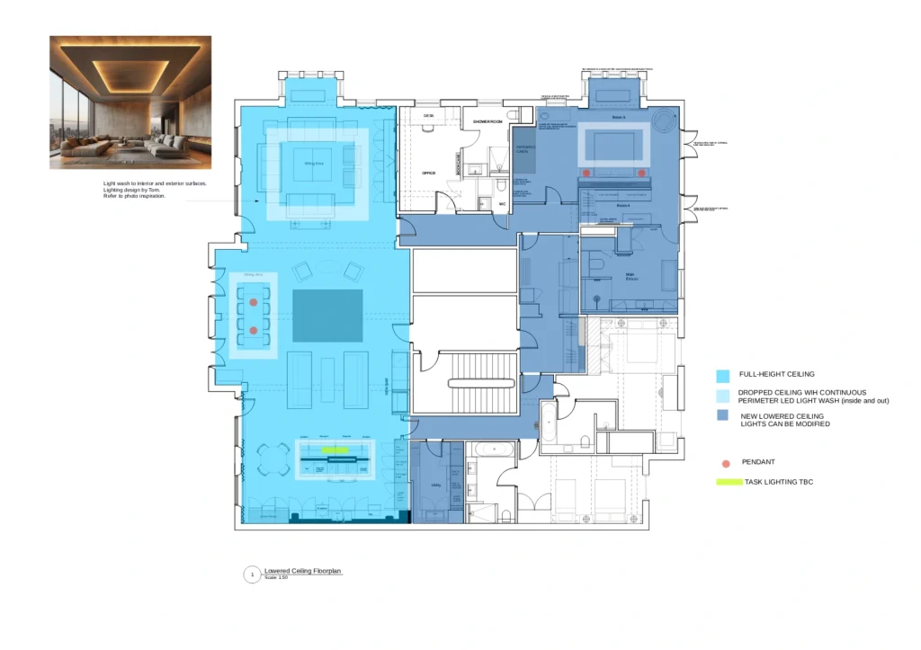 high end residential ceiling and lighting layout
